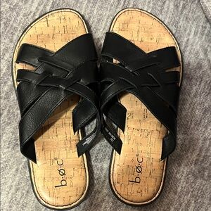 Size 7 B.O.C. Black sandal slides, very comfy and soft leather. Like new